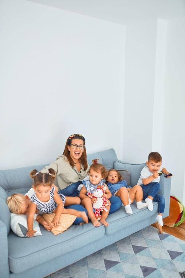 Family sitting on a couch