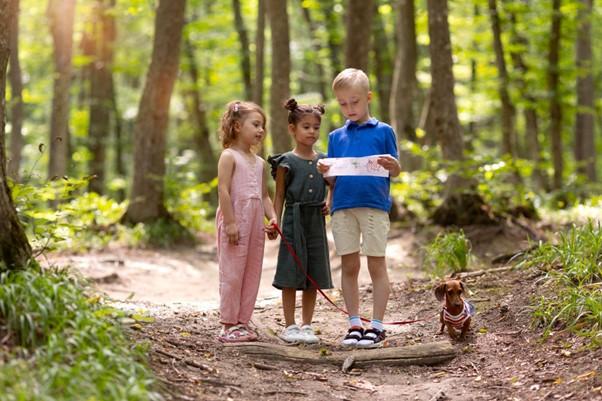 Three kids on a scavenger hunt